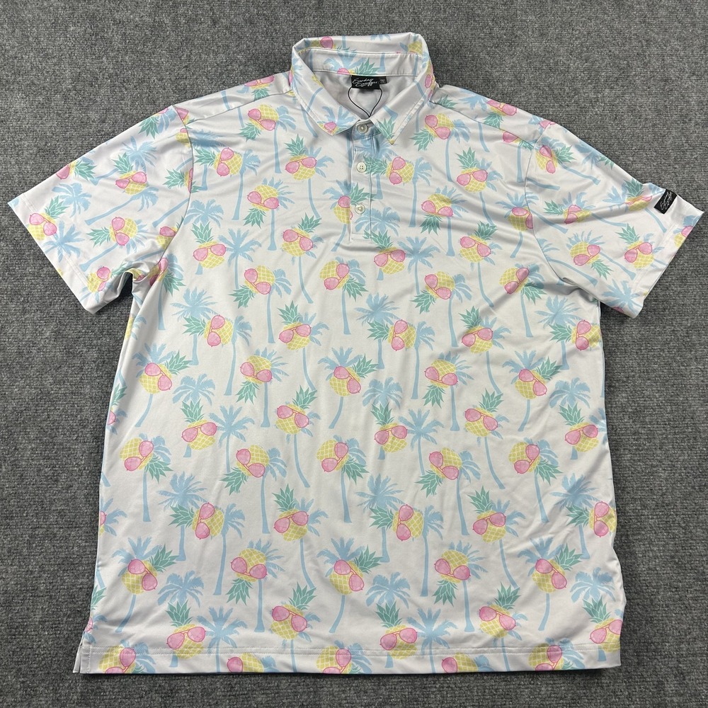 Sunday Swagger Polo‎ Shirt Mens 2XL Multicolor Pineapple Palm Golf Short Sleeve